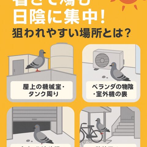 夏対策シリーズ④ 【第4回】暑さで鳩も日陰に集中！