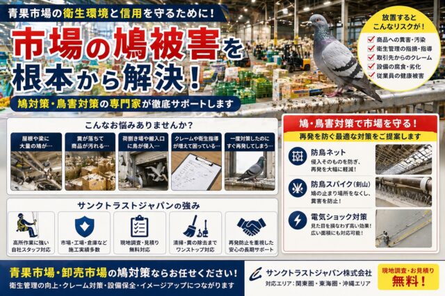 青果市場の鳩対策・鳩駆除・鳥害対策｜衛生管理と売上を守るために今すぐ見直すべきポイント